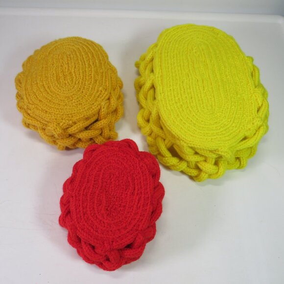 Fall (3) Baskets hand knit & woven Round Orange, Yellow, Red Organic Modern - Picture 3 of 10
